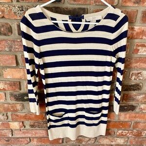 LOFT Navy & Cream Striped Scoop-Neck Knit Top